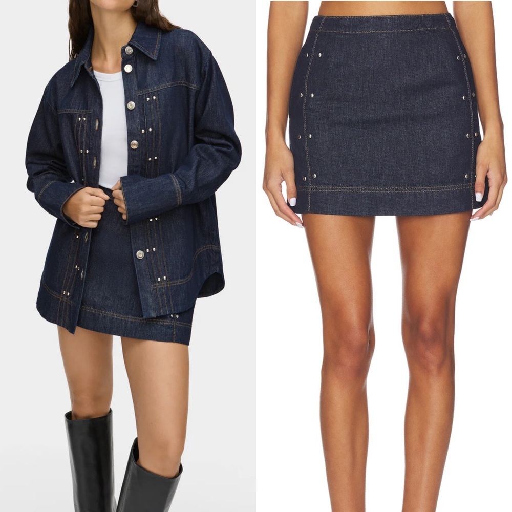 Dark Blue Denim Mini Skirt with Stud Detail